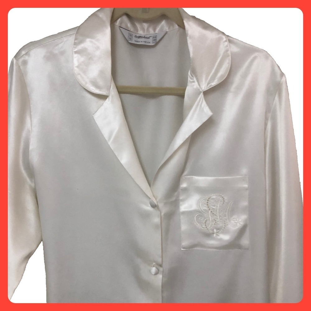 Vintage St Michael White Satin Sleep Shirt Women XL 16 18 Quiet Luxury Old Money